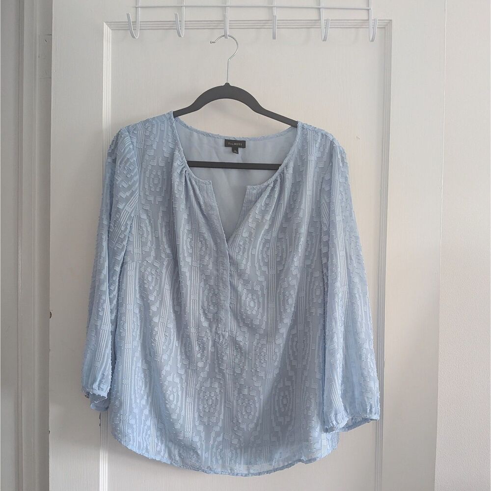 Talbots Light Blue Clip Dot Blouse Sz. L